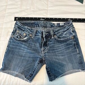 Miss Me Blue Washed Distressed Denim Shorts